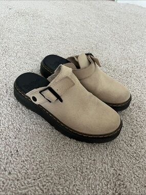 Dr. Martens Tan Suede Slip-On Clogs with Buckle size 7